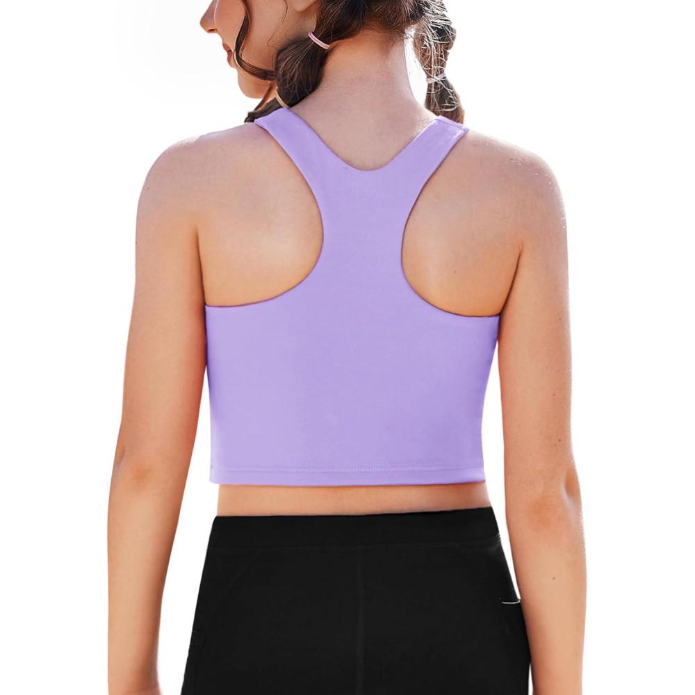 image:imageZaclotre Girls Tank Tops Sleeveless Racerback Crop Tops Double Lined Athletic Shirts for Dance Yoga Workout KidsPurple