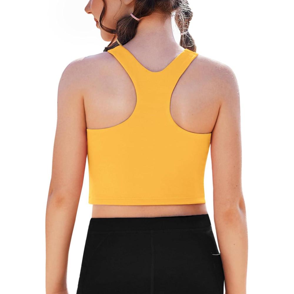 image:imageZaclotre Girls Tank Tops Sleeveless Racerback Crop Tops Double Lined Athletic Shirts for Dance Yoga Workout KidsYellow
