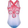 Zaclotre Ballet Leotards for Girls Hollow Back Sleeveless Dance Outfits Gymnastics Leotard Tank Bodysuit(Red&white&blue Star)