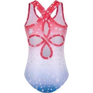 Zaclotre Ballet Leotards for Girls Hollow Back Sleeveless Dance Outfits Gymnastics Leotard Tank Bodysuit(Red&white&blue Star)