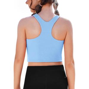 Zaclotre Girls Tank Tops Sleeveless Racerback Crop Tops Double Lined Athletic Shirts for Dance Yoga Workout Kids(Blue)