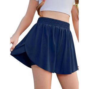 Zaclotre Girls Butterfly Shorts with Pockets 2 in 1 Flowy Running Shorts Kids Athletic Skorts for Tennis Cheer Dance(Navy Blue)