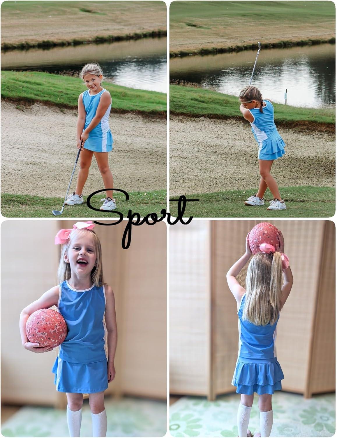 image:imageZaclotre Girls Tennis Dress with Shorts Sleeveless Athletic Tank Top and Skirt Sets 2 Piece Golf Outfit with PocketsLight Blue