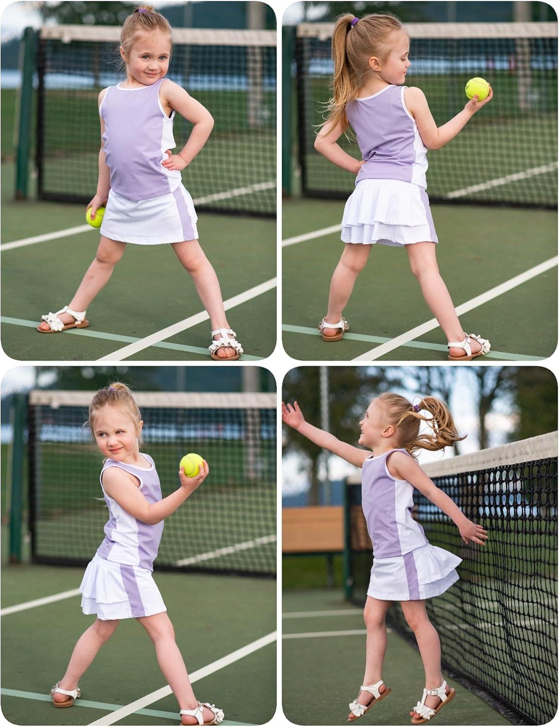 image:imageZaclotre Girls Tennis Dress with Shorts Sleeveless Athletic Tank Top and Skirt Sets 2 Piece Golf Outfit with PocketsLight Purple