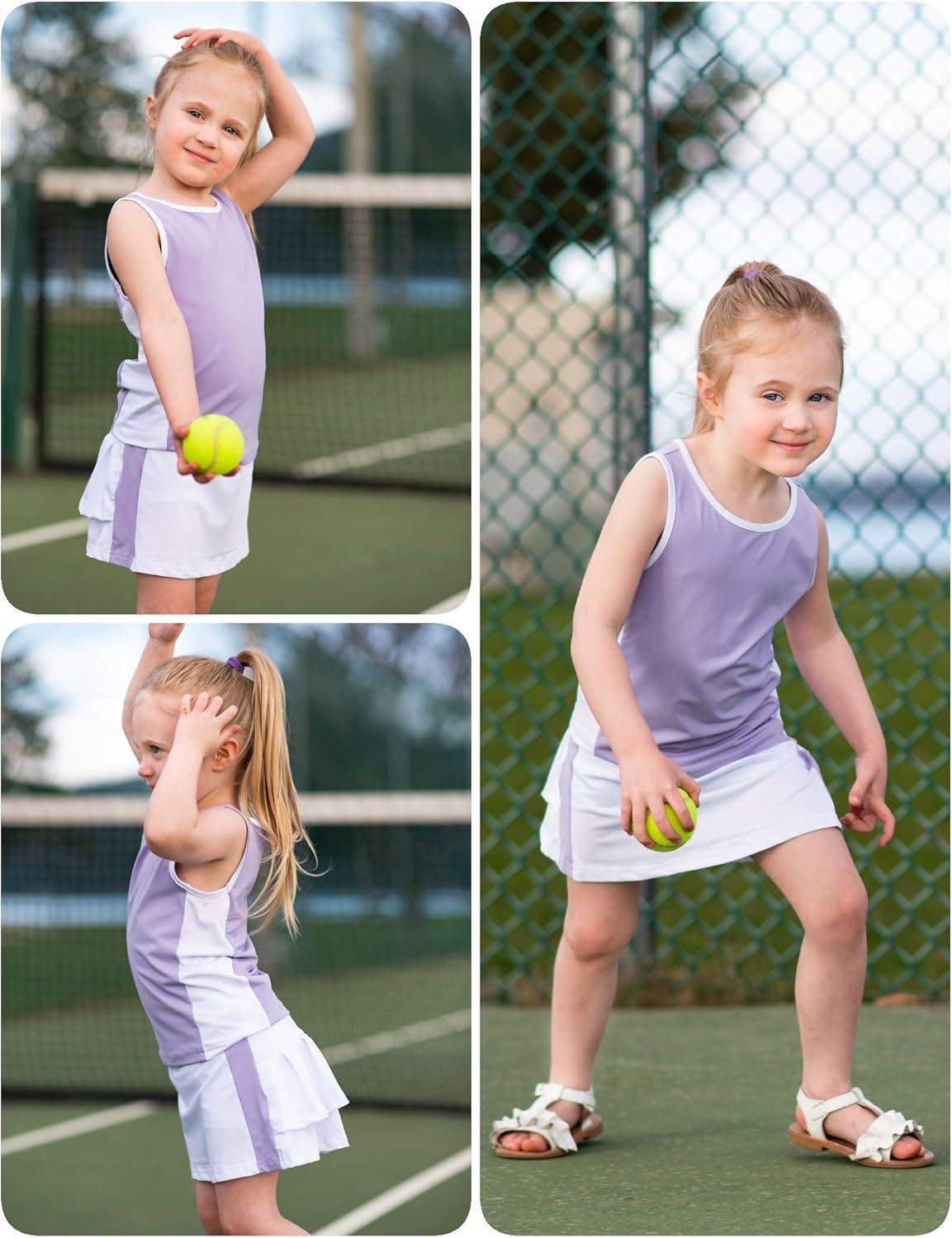 image:imageZaclotre Girls Tennis Dress with Shorts Sleeveless Athletic Tank Top and Skirt Sets 2 Piece Golf Outfit with PocketsLight Purple