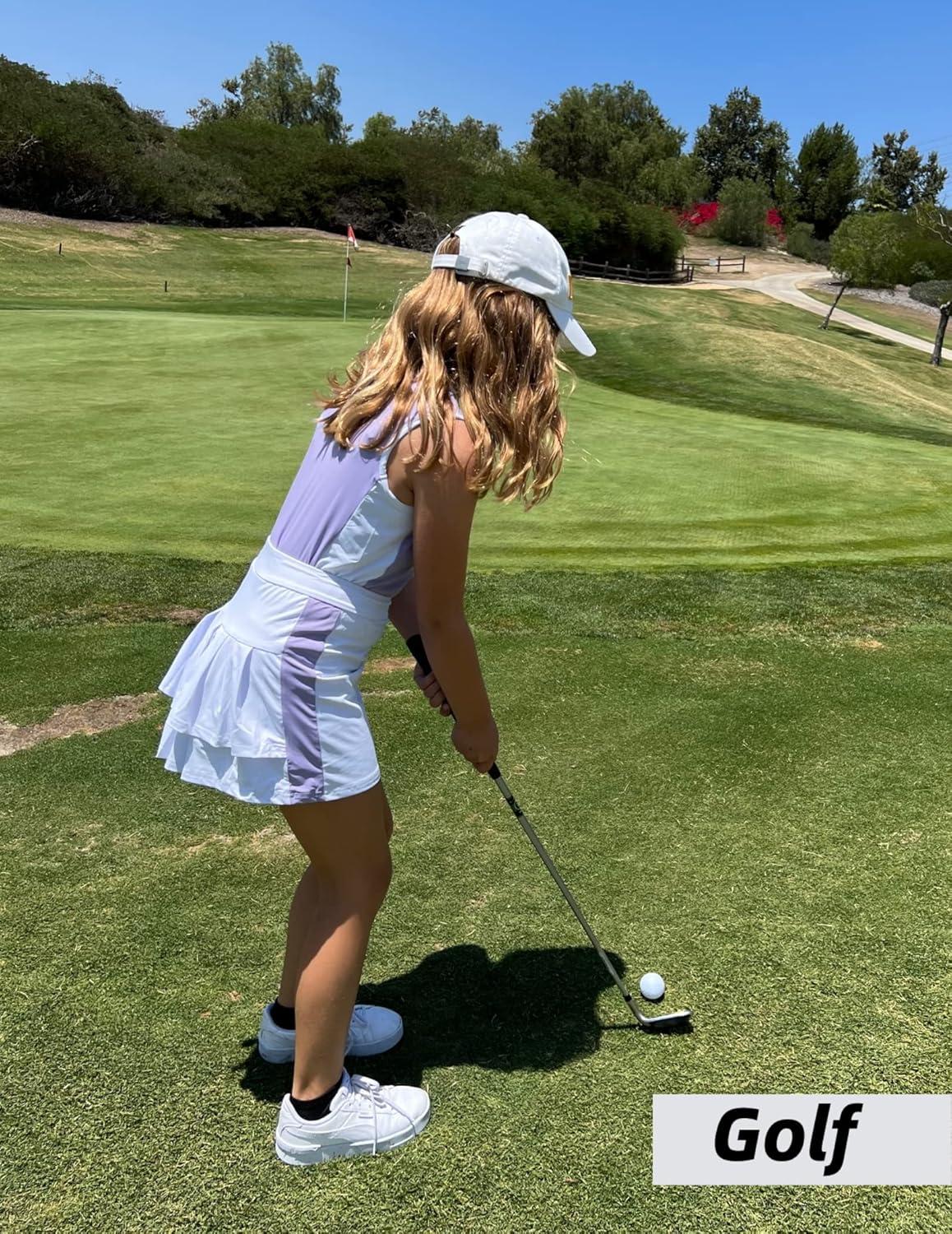 image:imageZaclotre Girls Tennis Dress with Shorts Sleeveless Athletic Tank Top and Skirt Sets 2 Piece Golf Outfit with PocketsLight Purple
