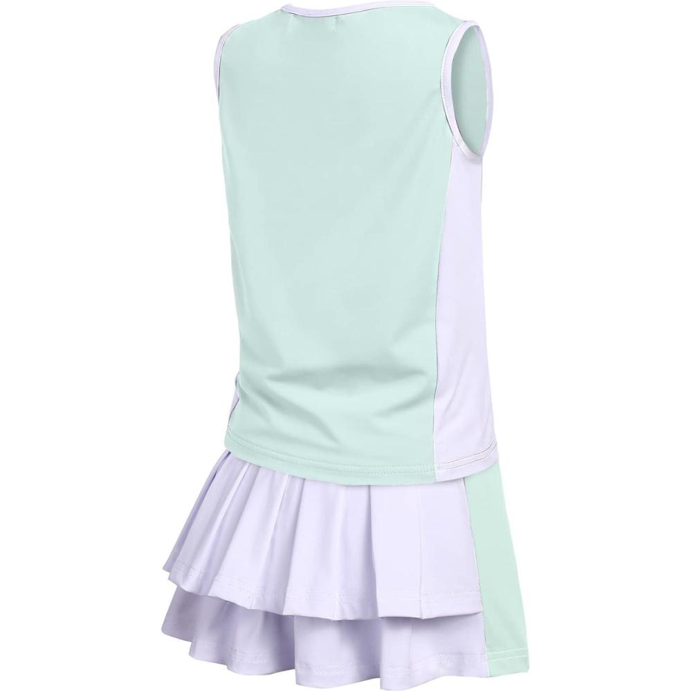 image:imageZaclotre Girls Tennis Dress with Shorts Sleeveless Athletic Tank Top and Skirt Sets 2 Piece Golf Outfit with PocketsAqua Blue