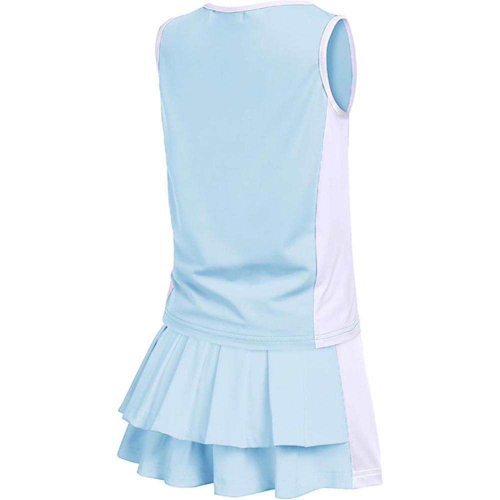 image:imageZaclotre Girls Tennis Dress with Shorts Sleeveless Athletic Tank Top and Skirt Sets 2 Piece Golf Outfit with PocketsLight Blue