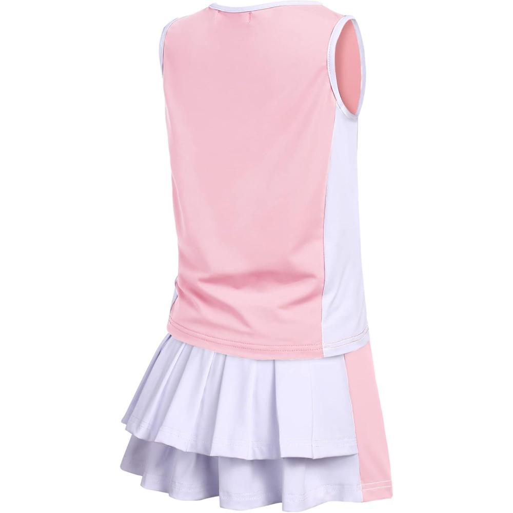 image:imageZaclotre Girls Tennis Dress with Shorts Sleeveless Athletic Tank Top and Skirt Sets 2 Piece Golf Outfit with PocketsLight Pink