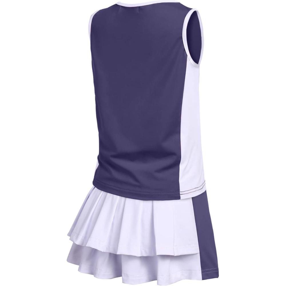 image:imageZaclotre Girls Tennis Dress with Shorts Sleeveless Athletic Tank Top and Skirt Sets 2 Piece Golf Outfit with PocketsNavy Blue