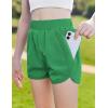 Zaclotre Girls Athletic Shorts with Zipper Pockets High Waisted Running Shorts Soccer Gym Sports Active Short for Kids(Green)