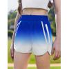 Zaclotre Girls Athletic Shorts with Zipper Pockets High Waisted Running Shorts Soccer Gym Sports Active Short for Kids(White Blue Gradient)