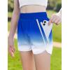 Zaclotre Girls Athletic Shorts with Zipper Pockets High Waisted Running Shorts Soccer Gym Sports Active Short for Kids(White Blue Gradient)