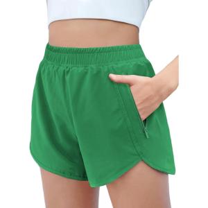 Zaclotre Girls Athletic Shorts with Zipper Pockets High Waisted Running Shorts Soccer Gym Sports Active Short for Kids(Green)