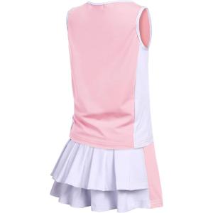 Zaclotre Girls Tennis Dress with Shorts Sleeveless Athletic Tank Top and Skirt Sets 2 Piece Golf Outfit with Pockets(Light Pink)
