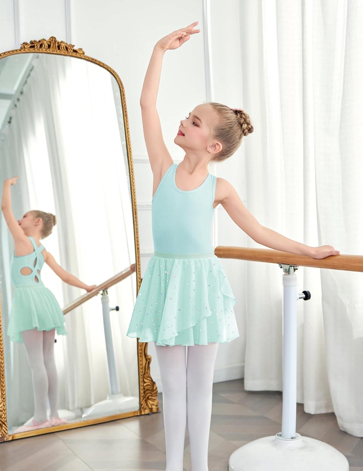image:imageZaclotre Girls Ballet Leotards Toddler Hollow Back Dance Dress Outfit with Removable Shiny Skirt ComboAqua Green