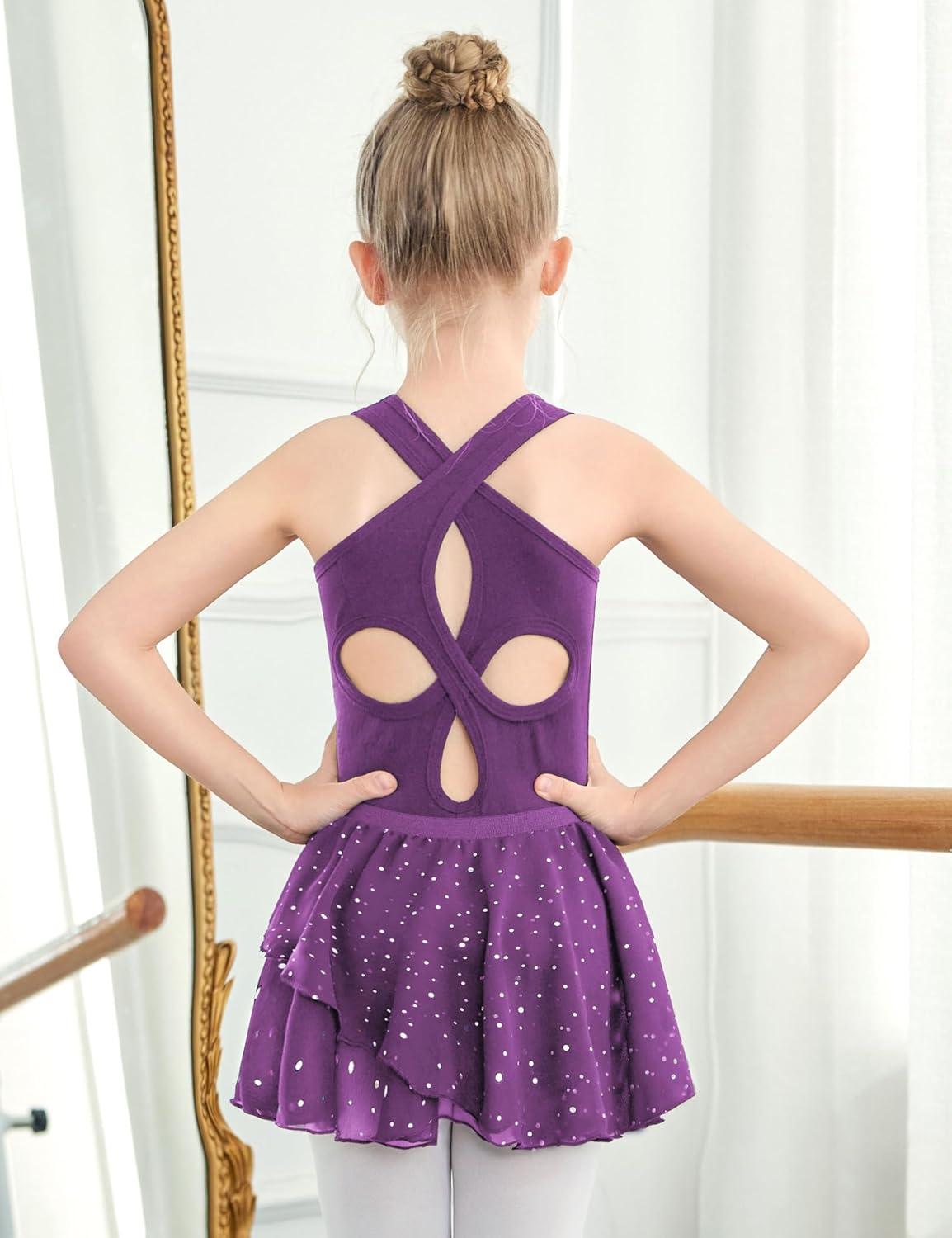 image:imageZaclotre Girls Ballet Leotards Toddler Hollow Back Dance Dress Outfit with Removable Shiny Skirt ComboDark Purple