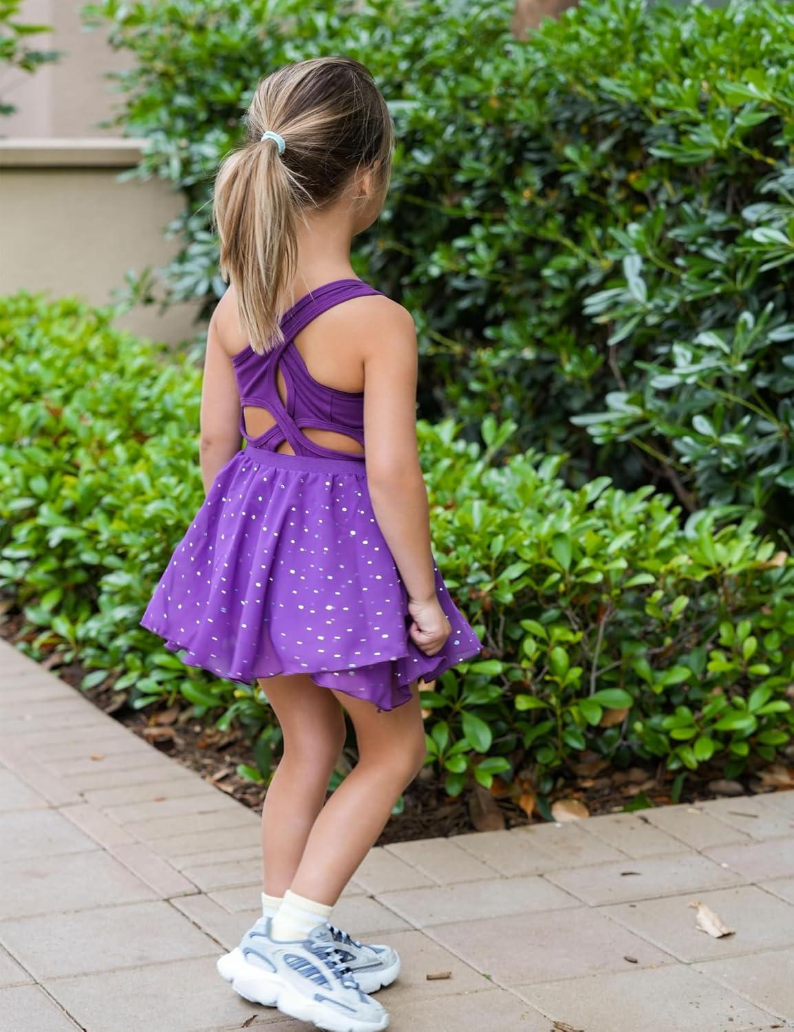 image:imageZaclotre Girls Ballet Leotards Toddler Hollow Back Dance Dress Outfit with Removable Shiny Skirt ComboDark Purple