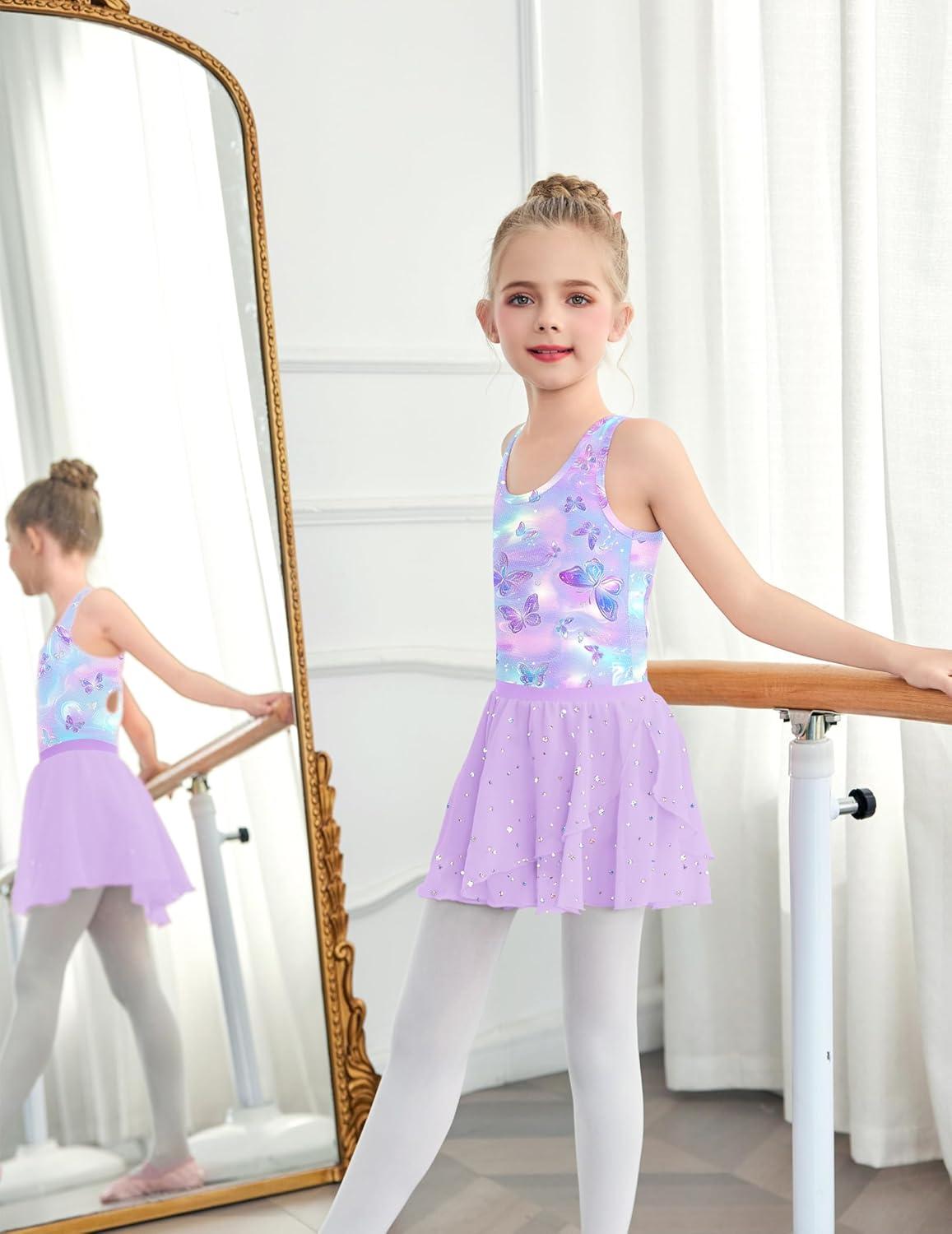 image:imageZaclotre Girls Ballet Leotards Toddler Hollow Back Dance Dress Outfit with Removable Shiny Skirt ComboPurple Butterfly