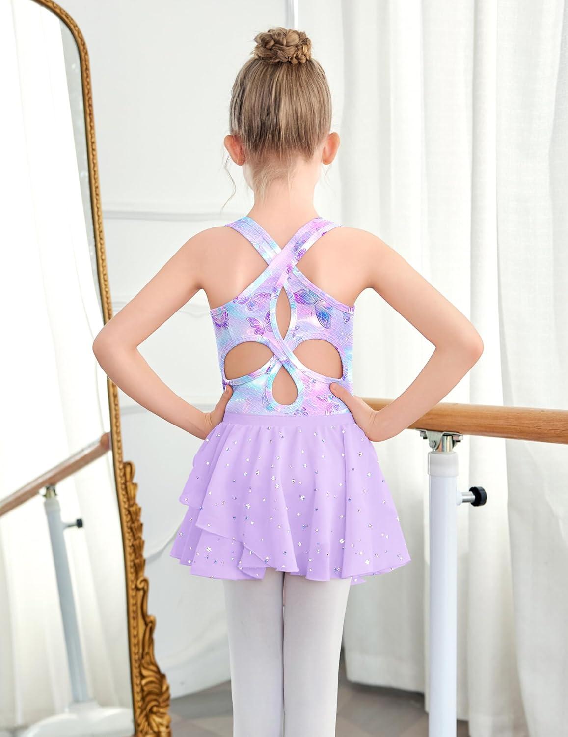image:imageZaclotre Girls Ballet Leotards Toddler Hollow Back Dance Dress Outfit with Removable Shiny Skirt ComboPurple Butterfly