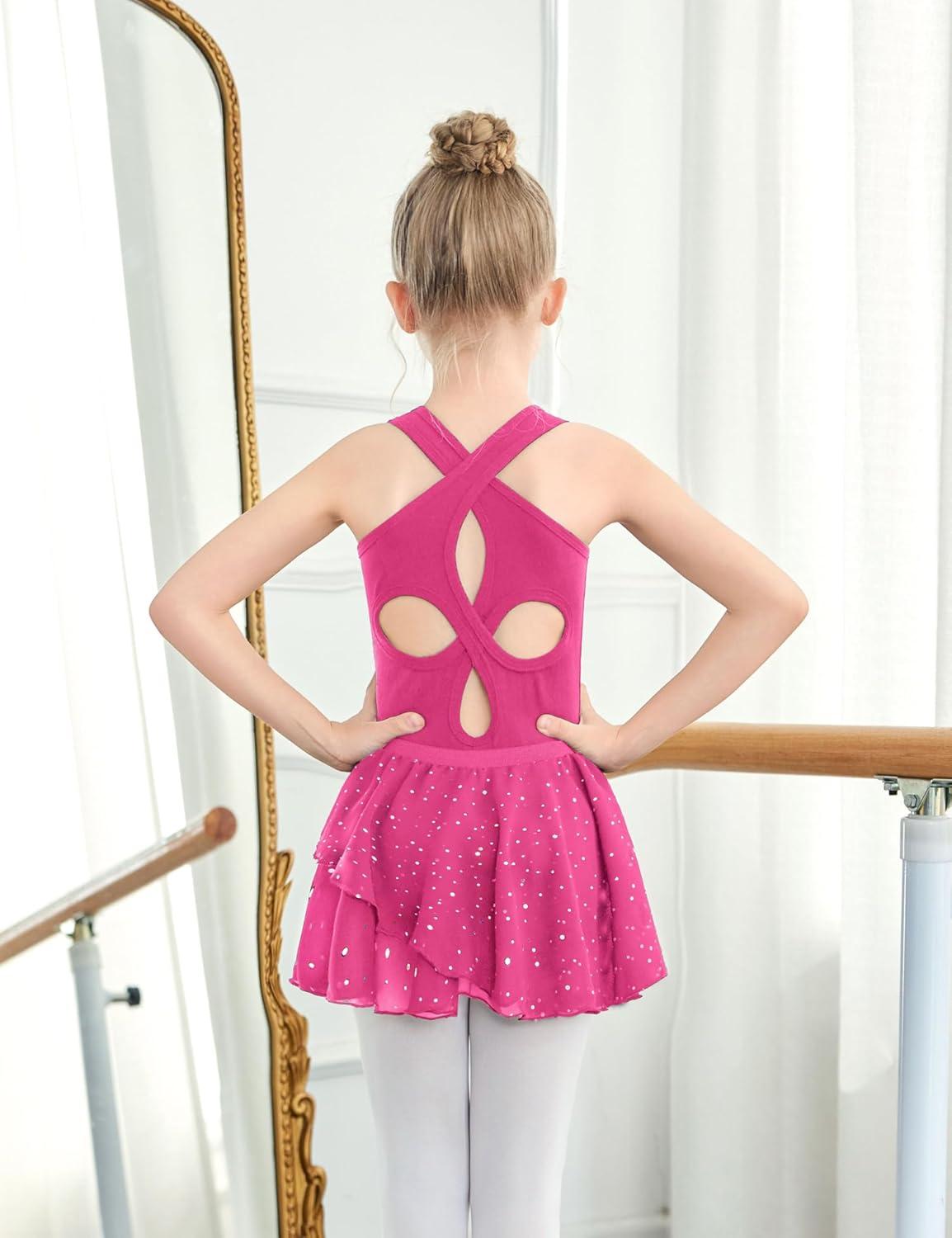 image:imageZaclotre Girls Ballet Leotards Toddler Hollow Back Dance Dress Outfit with Removable Shiny Skirt ComboRose Red