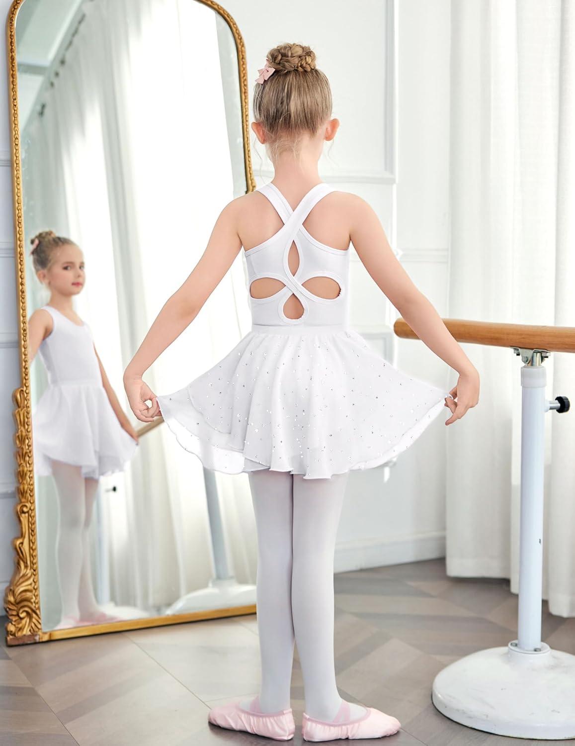 image:imageZaclotre Girls Ballet Leotards Toddler Hollow Back Dance Dress Outfit with Removable Shiny Skirt ComboWhite