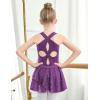 Zaclotre Girls Ballet Leotards Toddler Hollow Back Dance Dress Outfit with Removable Shiny Skirt Combo(Dark Purple)