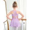 Zaclotre Girls Ballet Leotards Toddler Hollow Back Dance Dress Outfit with Removable Shiny Skirt Combo(Lilac)