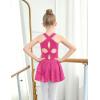 Zaclotre Girls Ballet Leotards Toddler Hollow Back Dance Dress Outfit with Removable Shiny Skirt Combo(Rose Red)