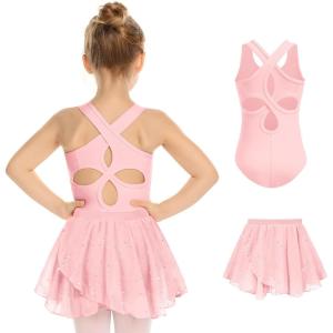Zaclotre Girls Ballet Leotards Toddler Hollow Back Dance Dress Outfit with Removable Shiny Skirt Combo(Ballet Pink)