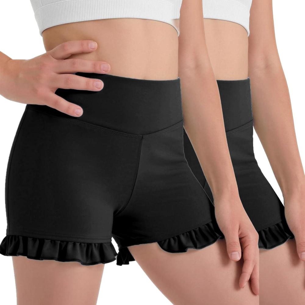 image:imageZaclotre Girls Athletic Shorts Kids High Waisted Gymnastic Dance Biker Shorts Casual Comfy Yoga Shorts 514 YearsBlack2pcs
