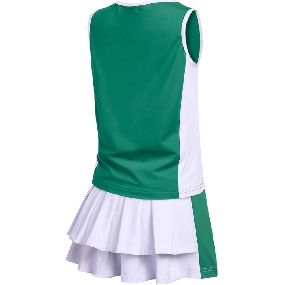 image:imageZaclotre Girls Tennis Dress with Shorts Sleeveless Athletic Tank Top and Skirt Sets 2 Piece Golf Outfit with PocketsGreen