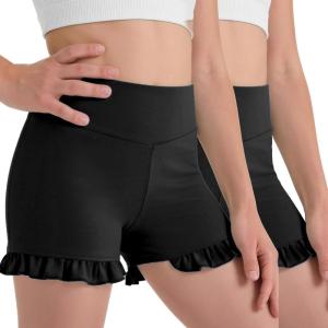 Zaclotre Girls Athletic Shorts Kids High Waisted Gymnastic Dance Biker Shorts Casual Comfy Yoga Shorts 5-14 Years(Black(2pcs))