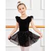Zaclotre Girls Ballet Leotards Toddler Ruffle Sleeve Bow Back Dance Outfits Leotard with Removable Shinny Skirt Combo(Black)