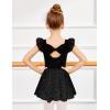 Zaclotre Girls Ballet Leotards Toddler Ruffle Sleeve Bow Back Dance Outfits Leotard with Removable Shinny Skirt Combo(Black)