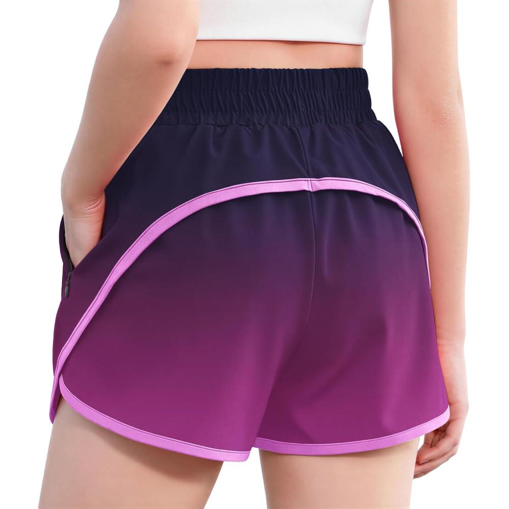 image:imageZaclotre Girls Athletic Shorts with Zipper Pockets 2 in 1 Kid Workout Running Volleyball Soccer Shorts with LinerGradient Purple