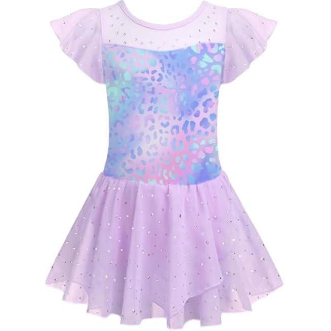 image:imageZaclotre Girls Ballet Leotards Ruffle Sleeve Sparkle Dance Leotard Toddler Ballerina Dress OutfitsLeopard Purple