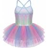 Zaclotre Ballet Leotards for Toddler Girls 4 Layers Cross Back Dance Dress Camisole Tutu Costume(Rainbow)