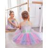 Zaclotre Ballet Leotards for Toddler Girls 4 Layers Cross Back Dance Dress Camisole Tutu Costume(Rainbow)