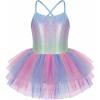 Zaclotre Ballet Leotards for Toddler Girls 4 Layers Cross Back Dance Dress Camisole Tutu Costume(Rainbow)