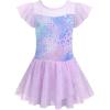 Zaclotre Girls Ballet Leotards Ruffle Sleeve Sparkle Dance Leotard Toddler Ballerina Dress Outfits(Leopard Purple)