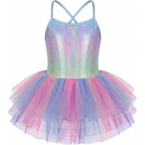 Zaclotre Ballet Leotards for Toddler Girls 4 Layers Cross Back Dance Dress Camisole Tutu Costume(Rainbow)