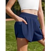 Zaclotre Girls Athletic Shorts with Pockets Elastic Waist 2 in 1 Running Shorts for Teen Kids Sports Active Soccer Shorts(Navy Blue)