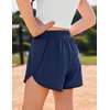Zaclotre Girls Athletic Shorts with Pockets Elastic Waist 2 in 1 Running Shorts for Teen Kids Sports Active Soccer Shorts(Navy Blue)