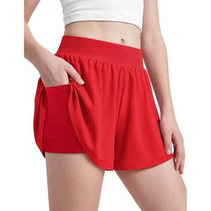 Zaclotre Girls Athletic Shorts with Pockets Elastic Waist 2 in 1 Running Shorts for Teen Kids Sports Active Soccer Shorts(Red)