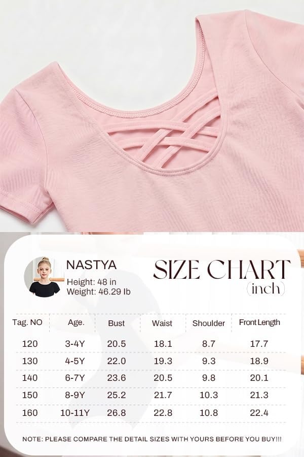 image:imageZaclotre Short Sleeve Leotards for Girls CrissCross Back Ballet Dance Clothes Gymnastics OutfitBallet Pink