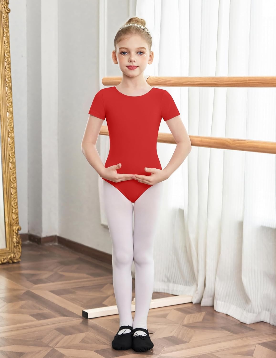 image:imageZaclotre Short Sleeve Leotards for Girls CrissCross Back Ballet Dance Clothes Gymnastics OutfitRed