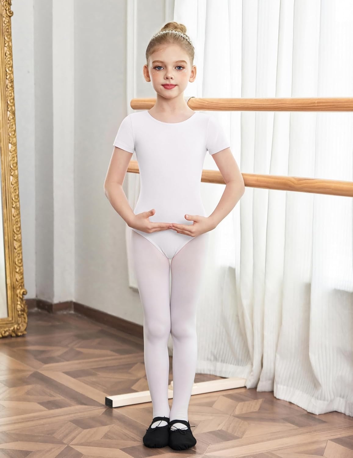 image:imageZaclotre Short Sleeve Leotards for Girls CrissCross Back Ballet Dance Clothes Gymnastics OutfitWhite
