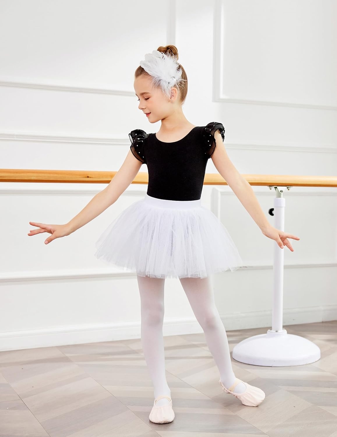 image:imageZaclotre Ballet Leotards for Girls Bow Back Chiffon Ruffle Sleeve Toddler Dance Leotard Gymnastics OutfitBlack