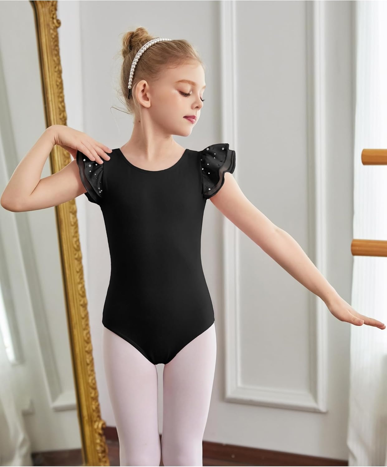 image:imageZaclotre Ballet Leotards for Girls Bow Back Chiffon Ruffle Sleeve Toddler Dance Leotard Gymnastics OutfitBlack